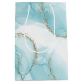Modern Faux Gold & Blue Waterverf Marble Pattern Medium Cadeauzakje (Voorkant)