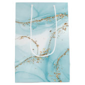 Modern Faux Gold & Blue Waterverf Marble Pattern Medium Cadeauzakje (Achterkant)