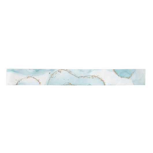 Modern Faux Gold & Blue Waterverf Marble Pattern Satijnen Lint (Voorkant)