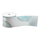 Modern Faux Gold & Blue Waterverf Marble Pattern Satijnen Lint (Spoel)