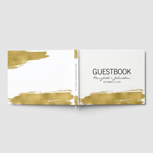 Modern Faux Gold Brushact Weddenschap Gastenboek (Volledig)