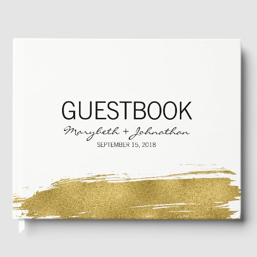 Modern Faux Gold Brushact Weddenschap Gastenboek (Voorkant)
