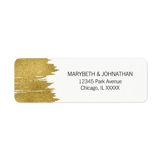 Modern Faux Gold Brushstroke Weddenlabel Etiket (Voorkant)