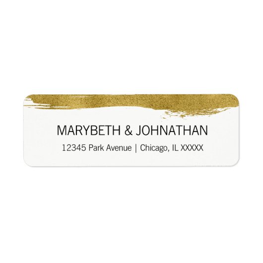Modern Faux Gold Brushstroke Weddenlabel Etiket (Voorkant)