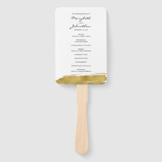 Modern Faux Gold Brushstroke Wedding Programme Fan Handwaaier (Voorkant)