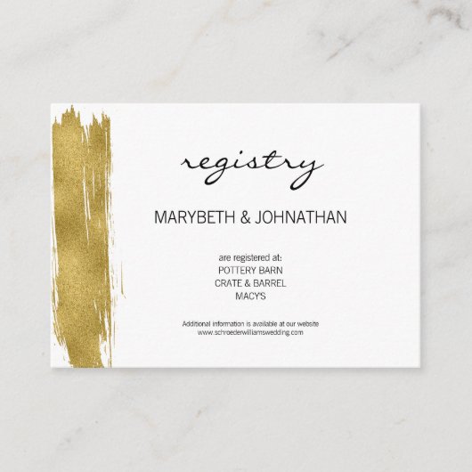 Modern Faux Gold Brushstroke Wedding Registry Card Informatiekaartje (Voorkant)