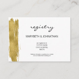 Modern Faux Gold Brushstroke Wedding Registry Card Informatiekaartje