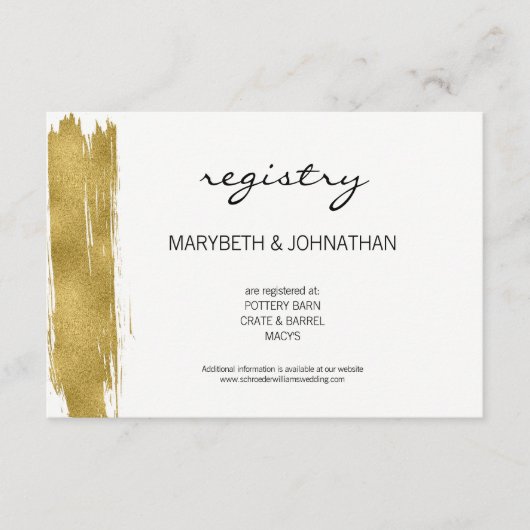 Modern Faux Gold Brushstroke Wedding Registry Card Informatiekaartje (Voorkant)