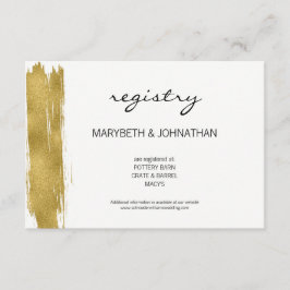 Modern Faux Gold Brushstroke Wedding Registry Card Informatiekaartje