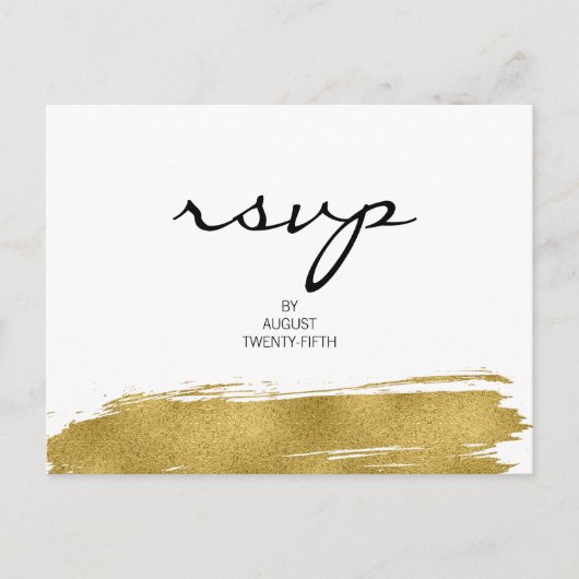 Modern Faux Gold Brushstroke Wedding RSVP Briefkaa Uitnodiging Briefkaart (Voorkant)