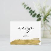 Modern Faux Gold Brushstroke Wedding RSVP Briefkaa Uitnodiging Briefkaart (Staand voorkant)
