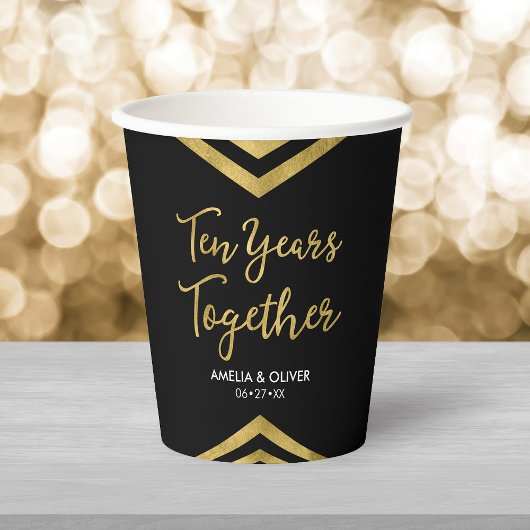Modern Faux Gold Chevron 10de Jubileum Partij Papieren Bekers