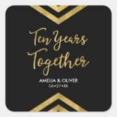 Modern Faux Gold Chevron 10de Jubileum Partij Vierkante Sticker (Voorkant)