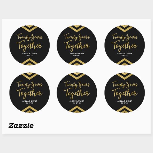 Modern Faux Gold Chevron 20e Jubileum Party Ronde Sticker (Vel)