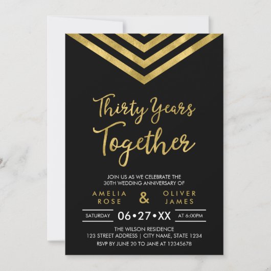Modern Faux Gold Chevron 30th Jubileum Party Kaart (Voorkant)
