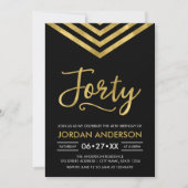 Modern Faux Gold Chevron 40th Birthday Party Kaart (Voorkant)