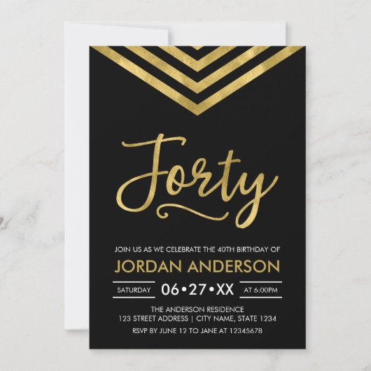 Modern Faux Gold Chevron 40th Birthday Party Kaart (Voorkant)