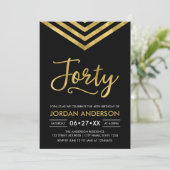 Modern Faux Gold Chevron 40th Birthday Party Kaart (Staand voorkant)
