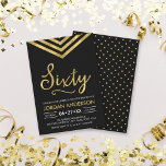 Modern Faux Gold Chevron 60th Birthday Party Kaart<br><div class="desc">Moderne uitnodiging op 60ste verjaardag met een elegante geometrische chevron en het woord "60" in faux goud tegen een zwarte achtergrond. De kaart omvat een passende achterkant van het patroon. Bekijk hier de overeenkomende items http://www.zazzle.com/collections/modern_faux_gold_chevron_celebration_collection-119531050277382712?rf=238364477188679314 en pas deze aan door de plaatsaanduidingstekst te vervangen om uw informatie toe te voegen....</div>