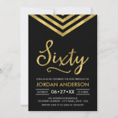 Modern Faux Gold Chevron 60th Birthday Party Kaart (Voorkant)