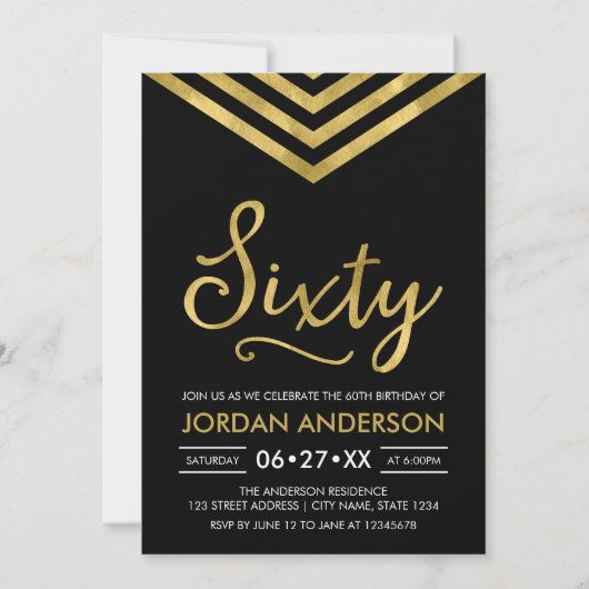 Modern Faux Gold Chevron 60th Birthday Party Kaart (Voorkant)