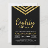 Modern Faux Gold Chevron 80th Birthday Party Kaart (Voorkant)