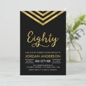 Modern Faux Gold Chevron 80th Birthday Party Kaart (Staand voorkant)
