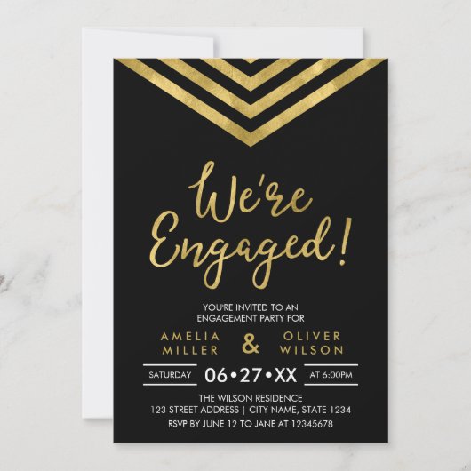 Modern Faux Gold Chevron Engagement Party Kaart (Voorkant)