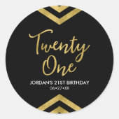 Modern Faux Gold Chevron Geometric 21st Birthday Ronde Sticker (Voorkant)