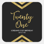 Modern Faux Gold Chevron Geometric 21st Birthday Vierkante Sticker (Voorkant)