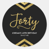 Modern Faux Gold Chevron Geometric 40th Birthday Ronde Sticker (Voorkant)