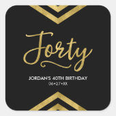Modern Faux Gold Chevron Geometric 40th Birthday Vierkante Sticker (Voorkant)