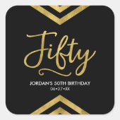 Modern Faux Gold Chevron Geometric 50th Birthday Vierkante Sticker (Voorkant)