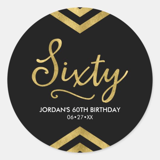 Modern Faux Gold Chevron Geometric 60th Birthday Ronde Sticker (Voorkant)