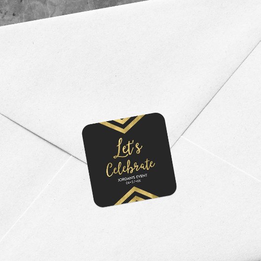 Modern Faux Gold Chevron Geometric Let's Celebrate Vierkante Sticker
