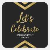 Modern Faux Gold Chevron Geometric Let's Celebrate Vierkante Sticker (Voorkant)