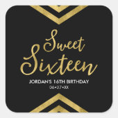 Modern Faux Gold Chevron Geometric Sweet 16 Vierkante Sticker (Voorkant)