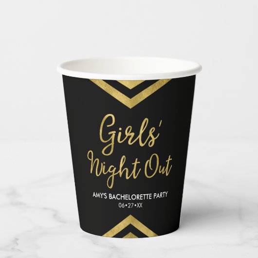 Modern Faux Gold Chevron Girls - nacht uit Papieren Bekers (Achterkant)
