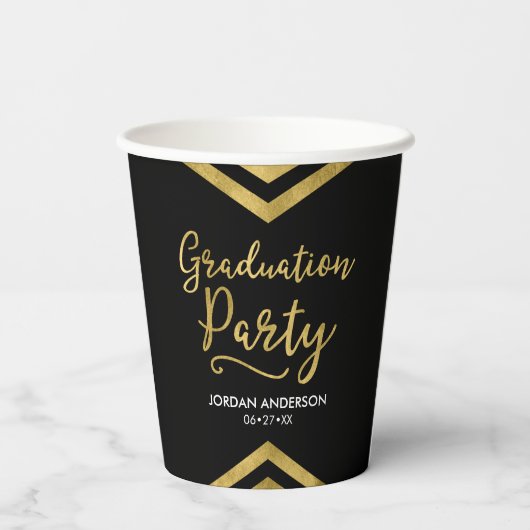 Modern Faux Gold Chevron Graduation Party Papieren Bekers (Achterkant)