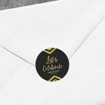 Modern Faux Gold Chevron Let's Celebrate Round