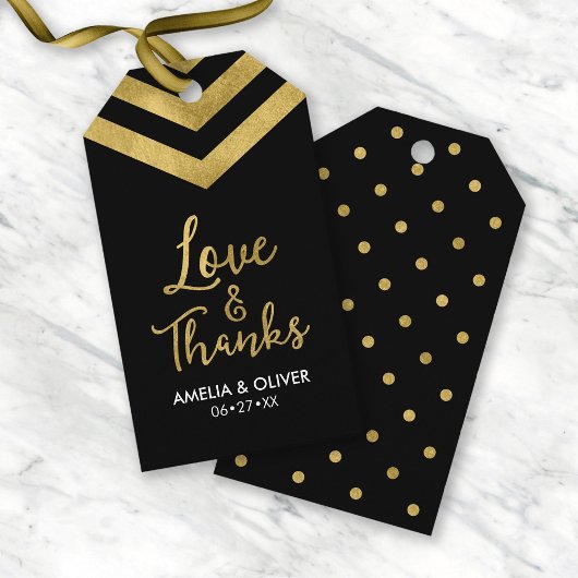 Modern Faux Gold Chevron Love and Bedankt Cadeaulabel