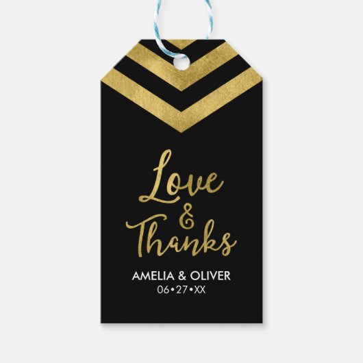 Modern Faux Gold Chevron Love and Bedankt Cadeaulabel (Voorkant)
