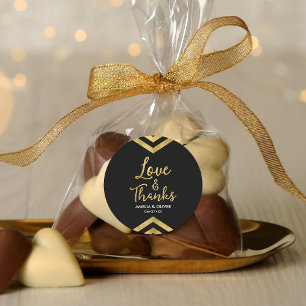 Modern Faux Gold Chevron Love and Bedankt Ronde Sticker