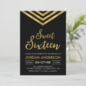 Modern Faux Gold Chevron Sweet 16 Birthday Kaart (Staand voorkant)