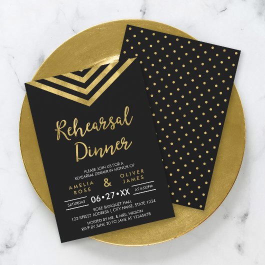 Modern Faux Gold Chevron Wedding Rehearsal Dinner Kaart
