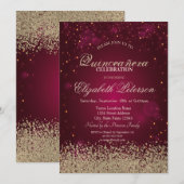 Modern Faux Gold Diamonds Confetti Red Quinceañera Kaart (Voorkant / Achterkant)