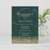 Modern Faux Gold Diamonds Green Quinceañera Kaart (Staand voorkant)