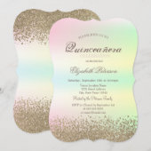 Modern Faux Gold Diamonds Iridescent Quinceañera Kaart (Voorkant / Achterkant)
