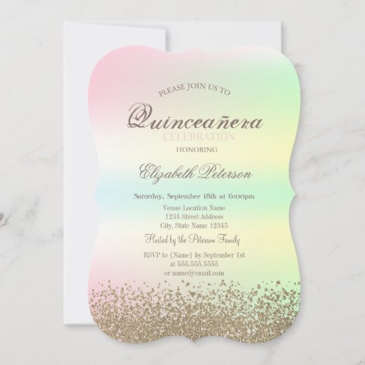 Modern Faux Gold Diamonds Iridescent Quinceañera Kaart (Voorkant)
