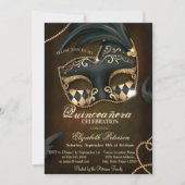 Modern Faux Gold Diamonds Masquerade Quinceañera Kaart (Voorkant)